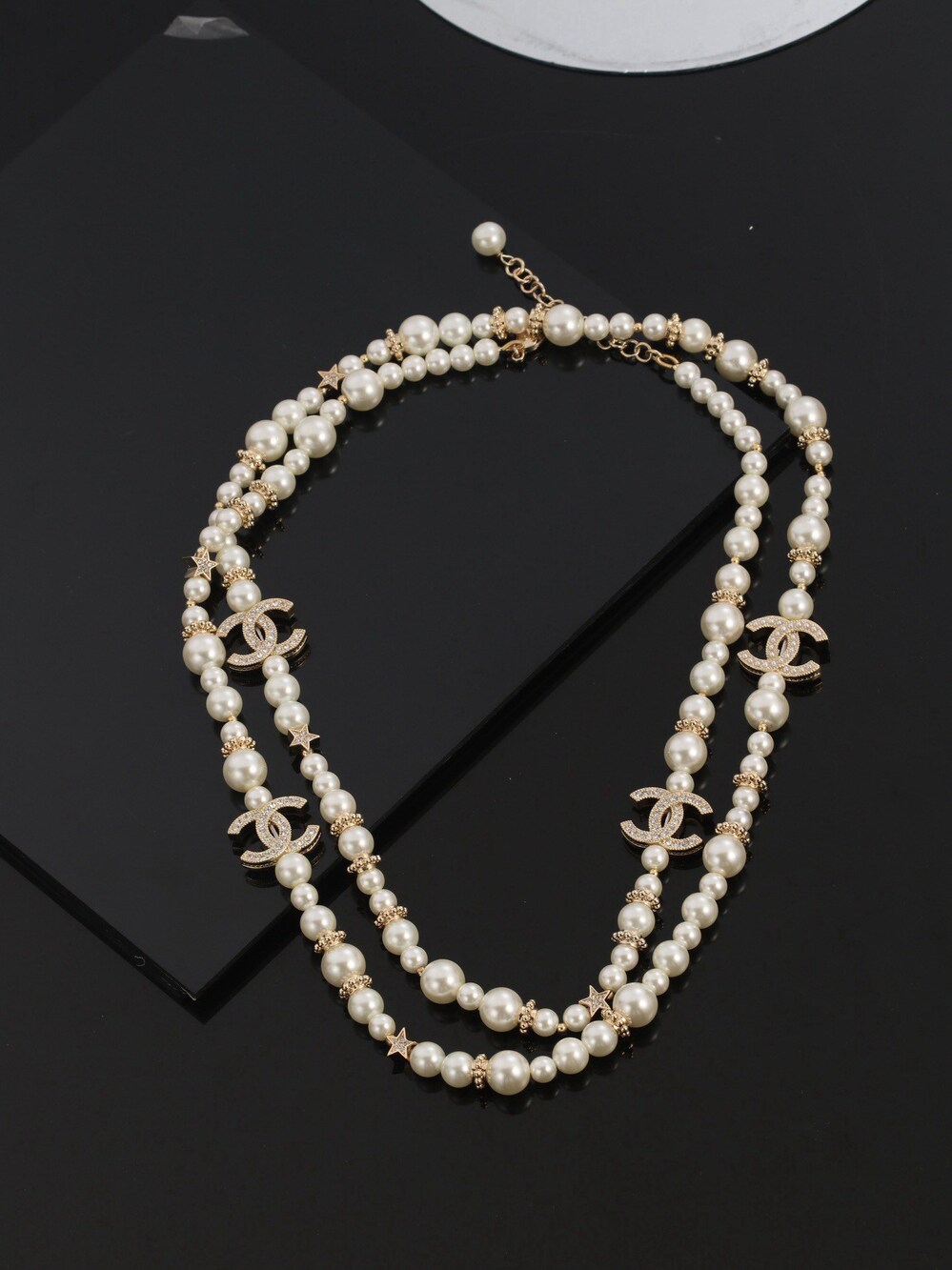 ✨Chanel Double Strand Mixed Pearl Long Necklace with Crystal CC & Star Motifs